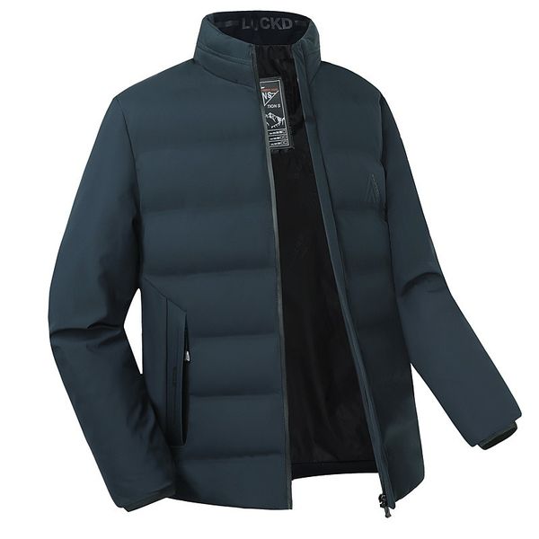 

men's wool solid stand collar pocket zipper thick warm winter wind proof fashion simple male cotton coat, Black