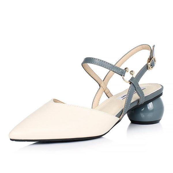 

sandals women round toe thick heel pointed point buckle shoes small v mouth 2021 summer french, Black