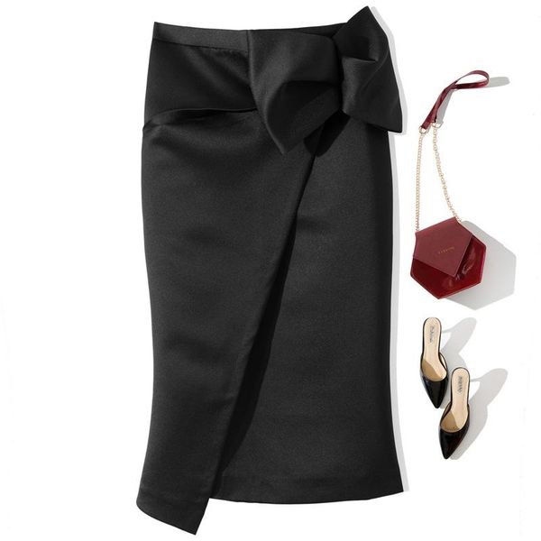 

skirts xiaowang b1385 2021 spring fashion bow irregular bag buttocks medium length women's half skirt, Black