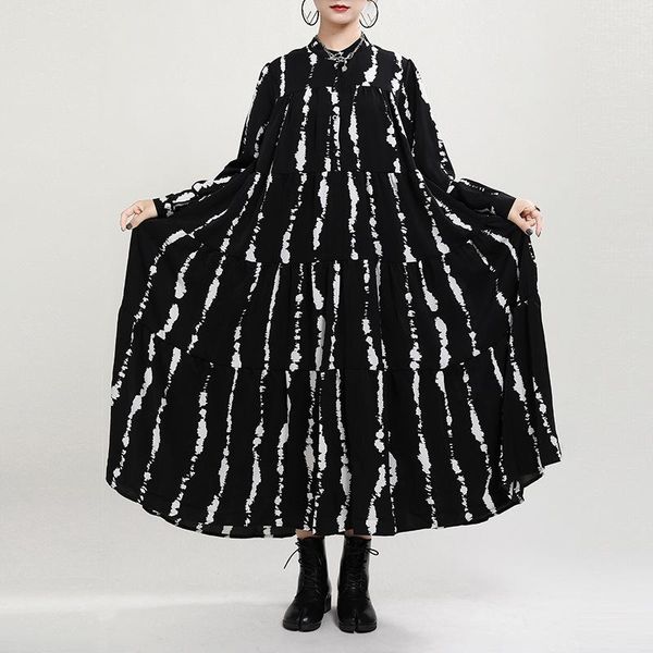 

casual dresses women's 2021 spring autumn western style long-sleeved temperament street bombing black long dress 45a, Black;gray