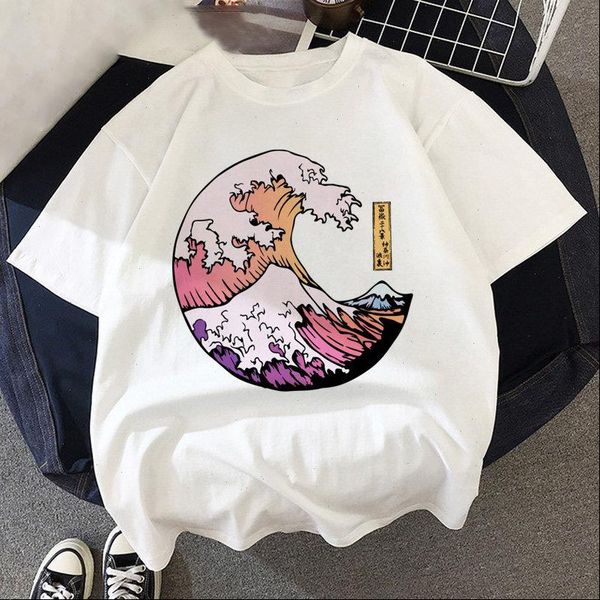 

funny the women t shirts great wave shirt streetwear japanese anime summer tshirt cute mountain peak graphic tees female, White