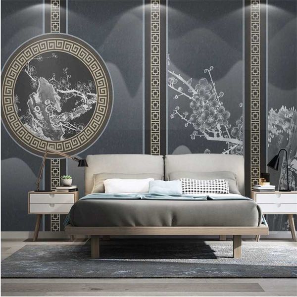 

wallpapers wellyu custom large-scale mural chinese style plum blossom zen ink landscape tv background wall painting