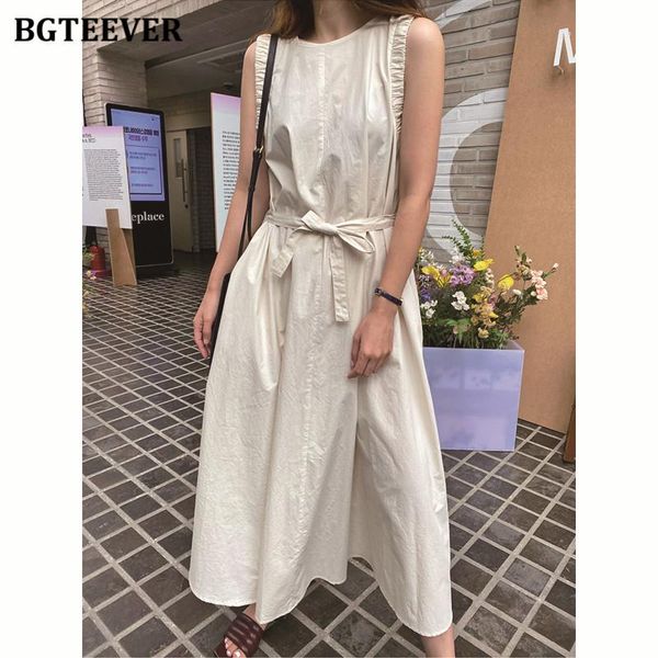

casual dresses bgteever summer o-neck solid women dress sleeveless lace-up loose female a-line 2021 ladies vest vestidos femme, Black;gray