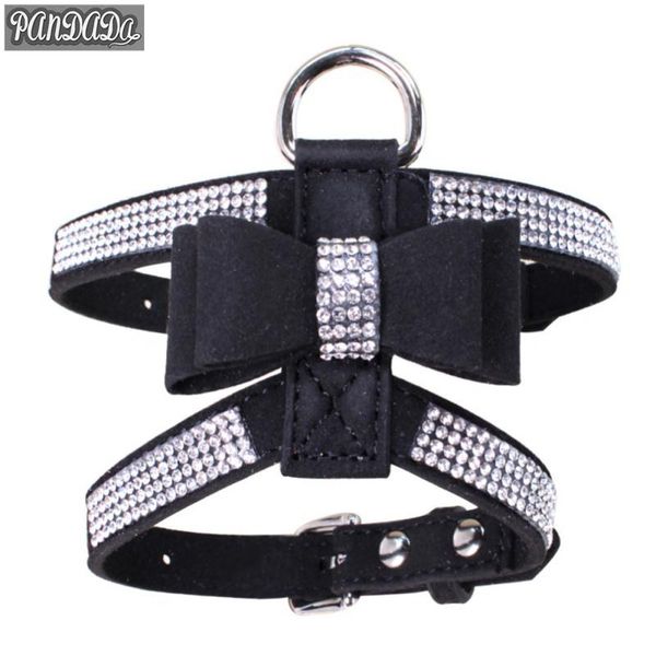 

dog collars & leashes bling rhinestone bow knot leather leash collar pet puppy lead harness walking chest strap