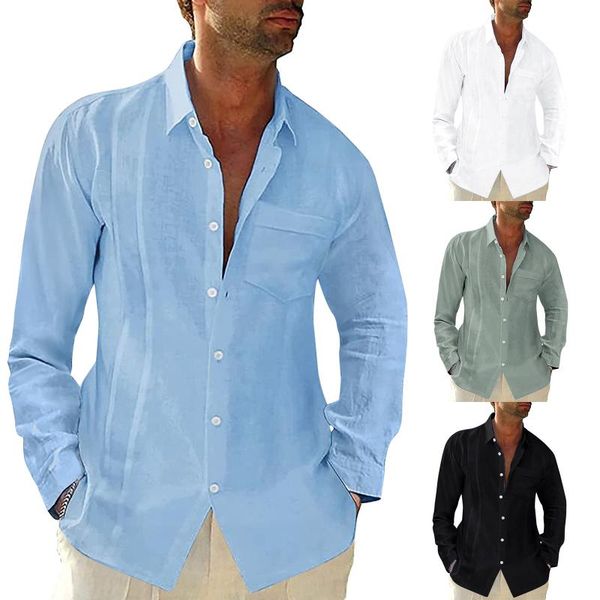 

men's casual shirts shirt solid color hem pocket buttoned lapel long sleeve button turn-down collar spring autumn, White;black