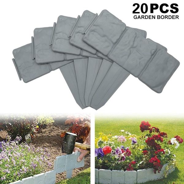 

grey garden fence stone effect lawn edging plant bordering cobblestone border plastic flower bed 20 pieces fencing, trellis & gates