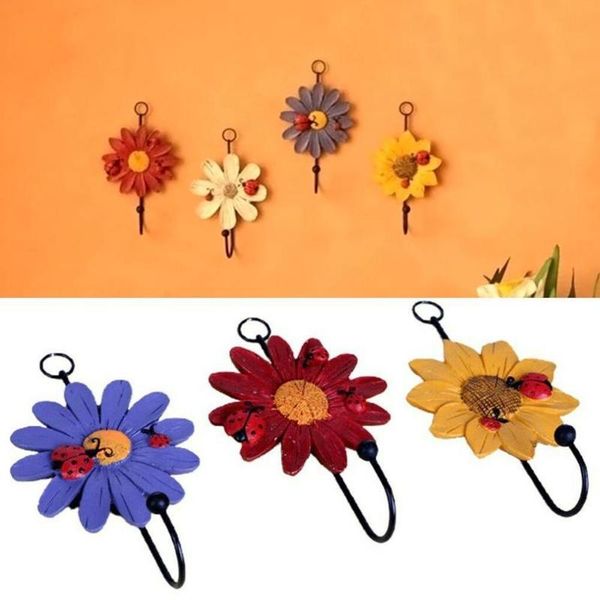 

hooks & rails 1 piece of creative sun flower shape resin hook retro daisy hanging coat wrought decoration iron wall i5w0
