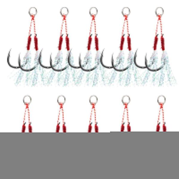 

fishing hooks 10pcs jigging set barbed carp hook with feather and split rings sea fishhook tackle
