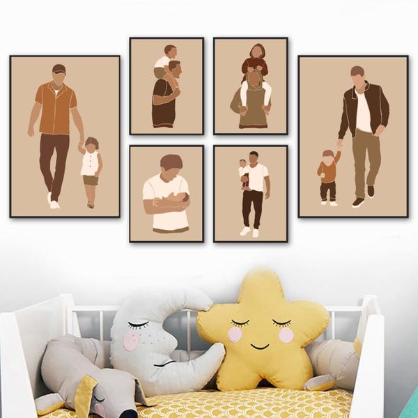 

paintings father baby girl boy family minimalist posters hd prints wall art canvas painting nordic nursery kids room home decoration