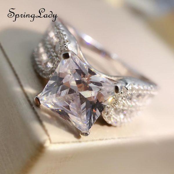 

cluster rings sterling silver 925 square cut large zircon ring specially designed for woman parties fine jewelry, Golden;silver