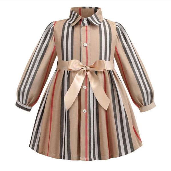 

girls' dress cotton long sleeve striped slim skirt, Red;yellow