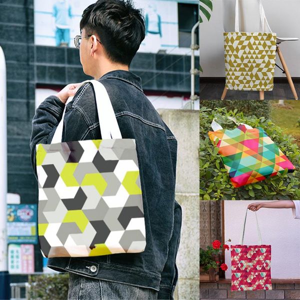 

storage bags fashion colorful plaid bag shoulder foldable large capacity green triangle shopping reusable canvas school