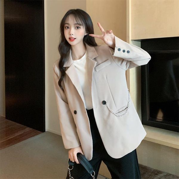 

women's suits & blazers trendy jacket plus size loose coat gothic chain street suit ladies blazer spring autumn outwear 4xl, White;black