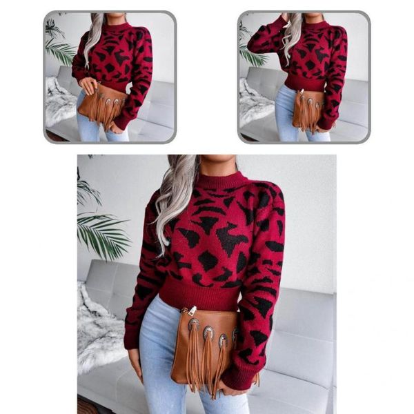 

women's sweaters knitted long sleeve all match leopard pattern sweater winter stylish, White;black