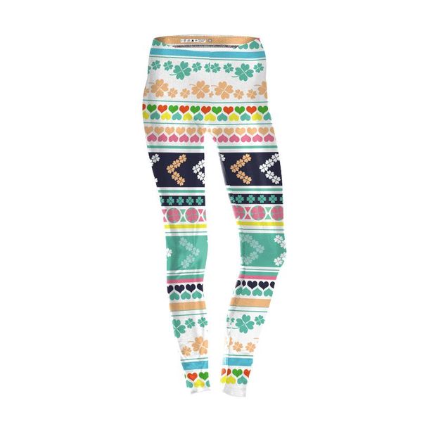 

yoga outfits jigerjoger 2021 spring summer green clover leaves leggings aztec printed women's fitness high-waisted compression tights, White;red