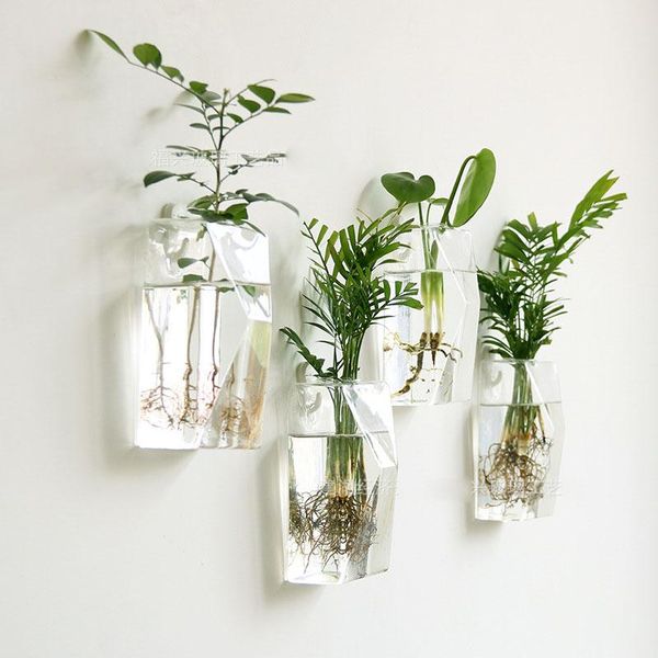 

vases nordic glass hydroponic wall vase decoration hanging green plants pot home soft transparent flower gift