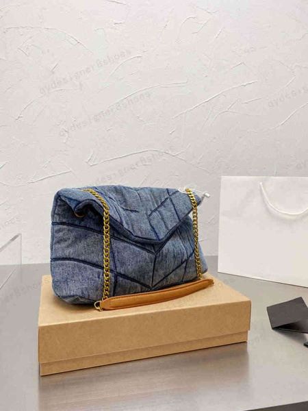 

designer women's loulou puffer two-color washed denim bag size 30*19cm