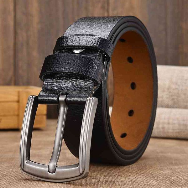 

[lfmb]cow genuine luxury strap belts for new fashion classice vintage pin buckle leather male belt men 210326, Black;brown