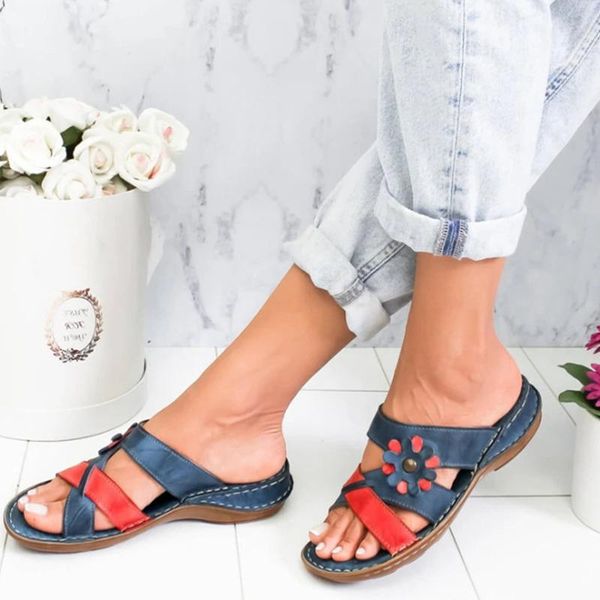 

women's floral wedges 2021 summer woman sewing slippers women comfortable slides ladies appliques female beach shoes plus size, Black