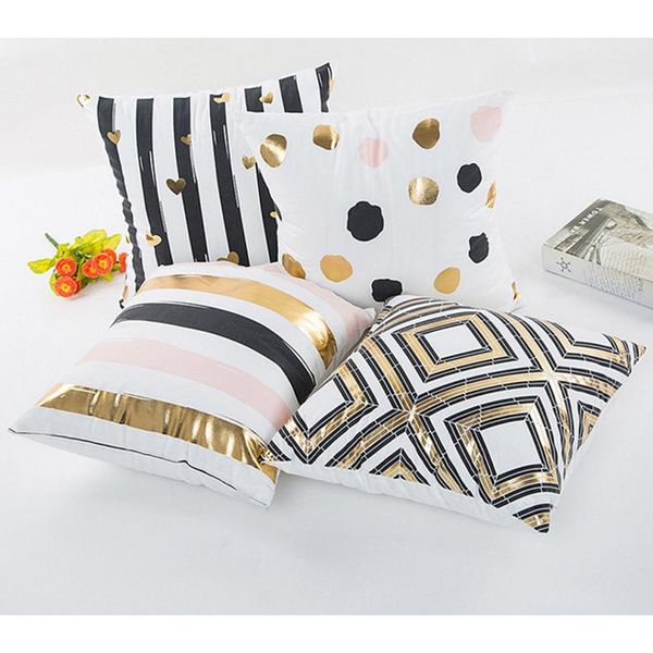 

fashion art stripe geometry white gold mix color bronzing pillowcase cover pillow bedroom home decorative soft bed case cushion/decorative