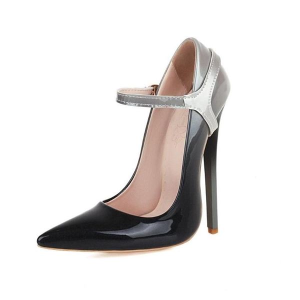 

women stiletto super high heel classics brand color matching pointed toe 14cm 15cm thin shallow mouth pumps 34-46 dress shoes, Black
