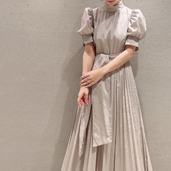 

summer womens dress style korean slim waist shirt mid length female elegant white long women, Black;gray