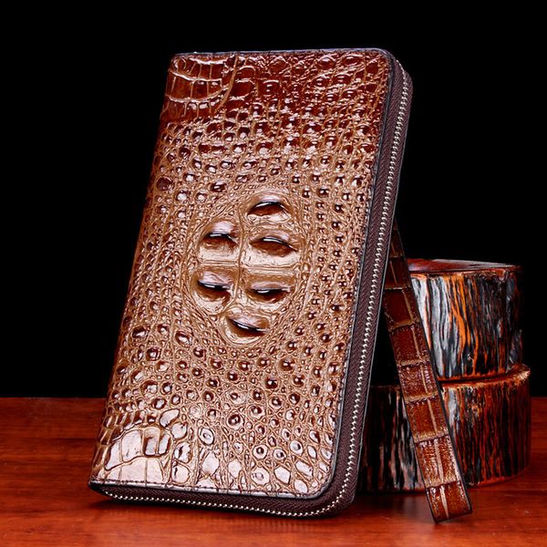 

designer wallet crocodile male wallet long fund genuine leather business affairs zipper new fashion for men portfel porte homme, Red;black