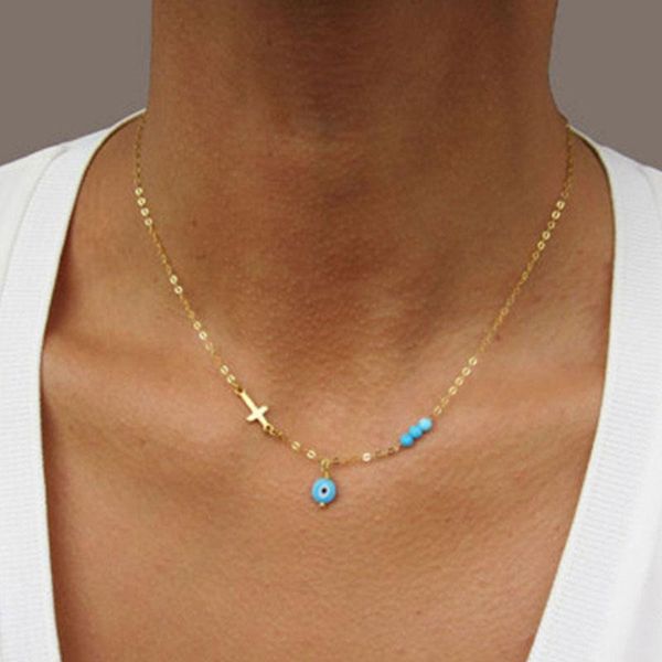 

chokers necklace 2021 fashion jewelry for women blue beads cross choker accessories wholesale collares, Golden;silver
