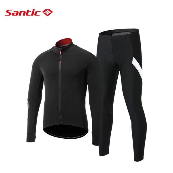 

racing sets santic men's cycling jersey suits long sleeve thermal mtb road bike bib pants winter bicycle shirts with a size cap gift, Black;blue