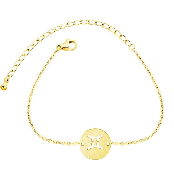 

charm bracelets retro gold silver color twelve constellation couple bracelet jewelry for women men stainless steel circle armbanden voor vro, Golden;silver