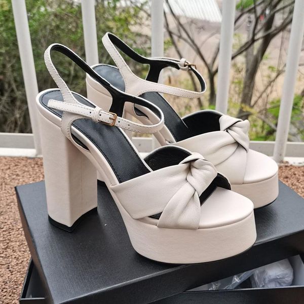 

sandals fashion genuine leather ankle strap women casual open toe high heel shoes buckle ladies office work platform sandalias, Black