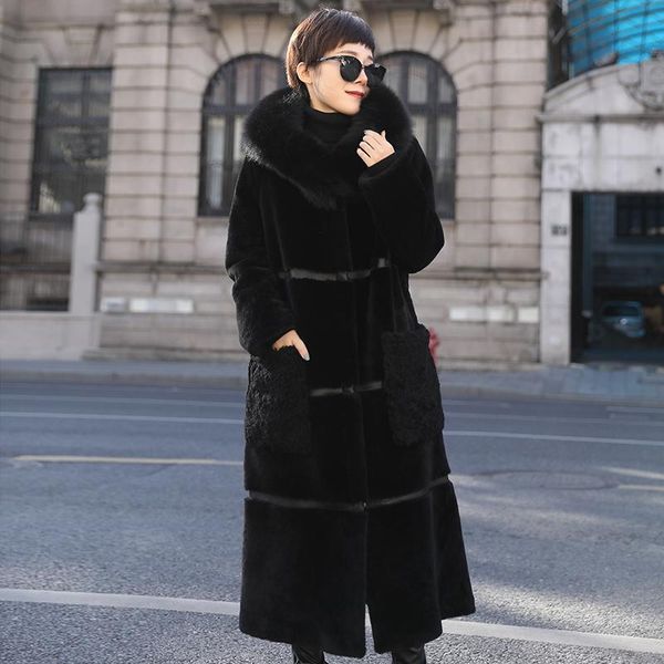 

women's fur & faux double faced coat winter jacket women side wear natural sheep shearling real leather my4854, Black