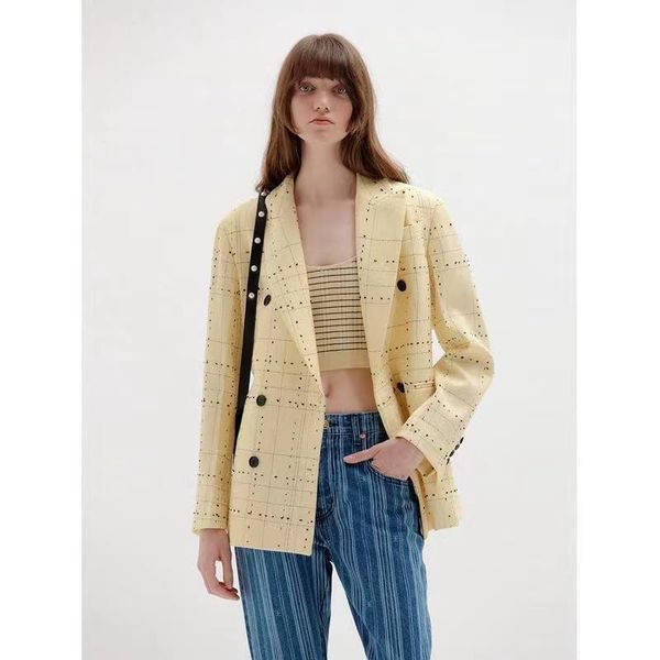 

women's suits & blazers 2022 autumn and winter suit collar fashion casual yellow double-breasted wool solid color loose temperament com, White;black