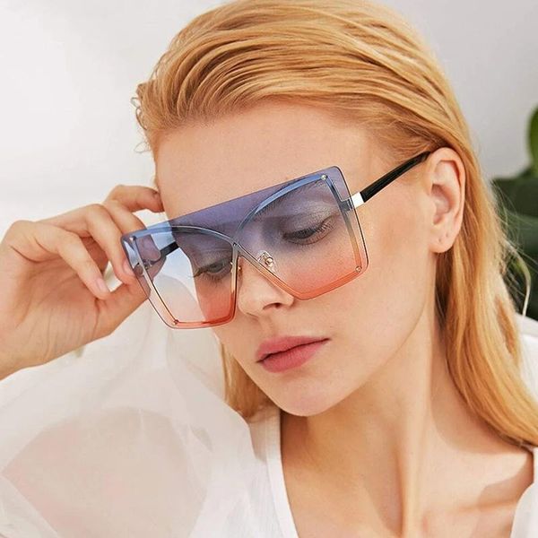 

est design big frame oversized sunglasses women large flat sun glasses trendy square gradient shades, White;black