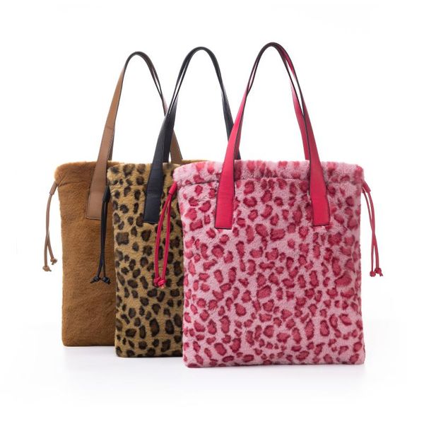 

winter women's fashion leopard faux fur female shoulder bag plush handbag duffel bags
