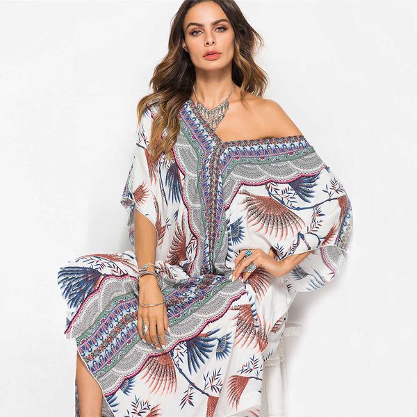 

long robe gown dress floral print summer beach loose maxi dress women v neck short sleeve elegant vestidos fashion female 210625, Black;gray