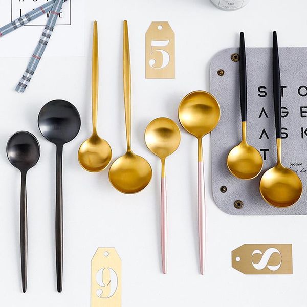 

spoons 304 stainless steel dinner spoon gold dessert unique dinnerware cutlery set colorful black silver cream kitchen tool