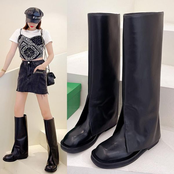 

boots women 2021 summer autumn net red high heel long tube female thick side zipper knight, Black