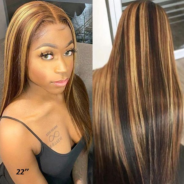 

13x4 Human Hair Lace Front Wig All Sizes100% Brazilian Hair Highlight Straight, As the picture shows