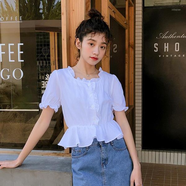 

summer women's shirts japan ulzzang lovely ruffled doll short sleeve shirt female sweet ins chic for women lady tunic blouses &, White