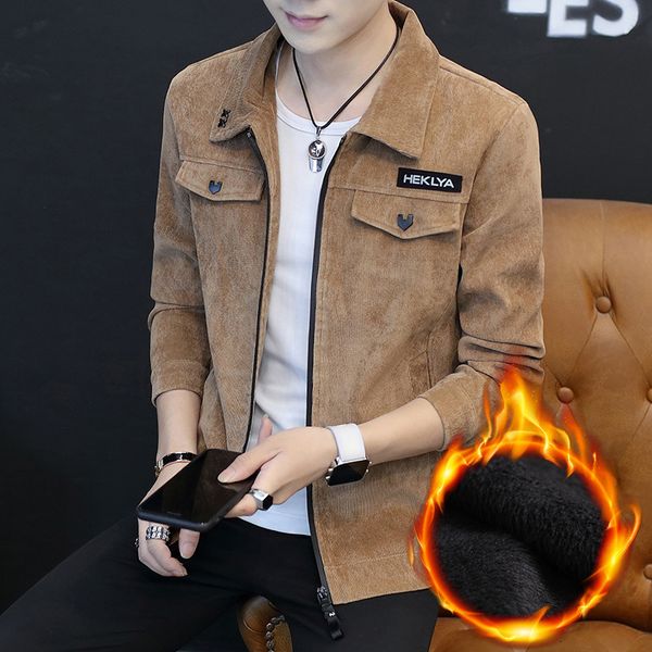 

ackets 2021 new corduroy autumn and winter plus veet thickening korean fashion self-cultivation versatile lapel jacket men's tide, Black;brown