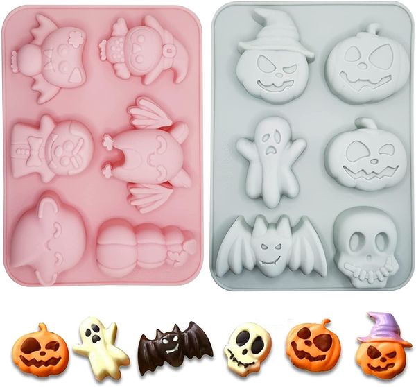 

2 pieces halloween baking cake molds set pumpkin bat skull ghost shape silicone mold for chocolate candy ice cube melt biscuits halloween pa
