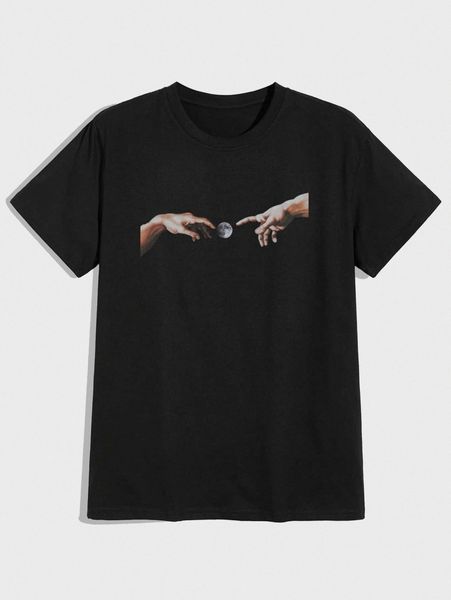 

romwe guys hand print tee s8ny#, White;black
