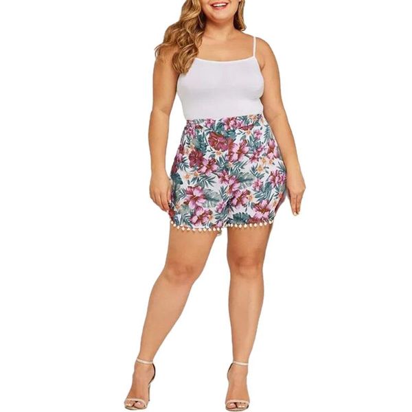 Frauen Casual Shorts Streetwear Quaste Hosen Blumenmuster Plus Größe Hohe Taille Slim Fit Harem frauen