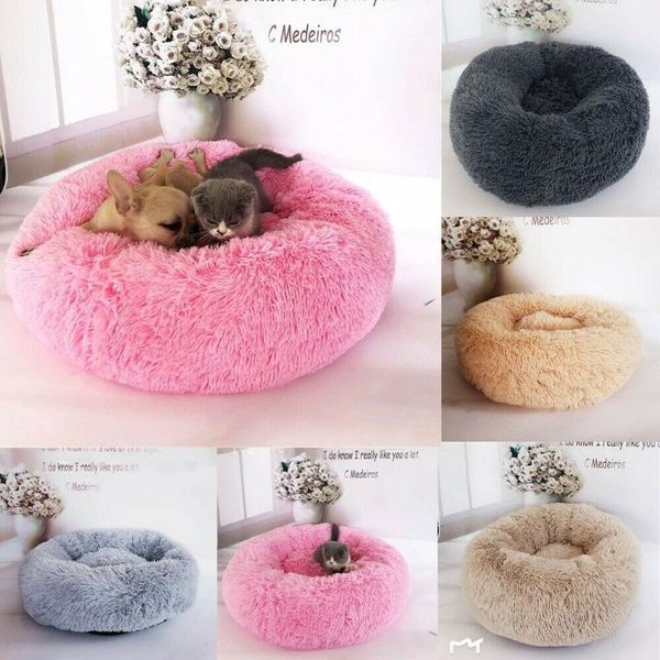 

round dog bed long plush kennel washable cat house soft cotton mats sofa for small large chihuahua basket pet beds & furniture