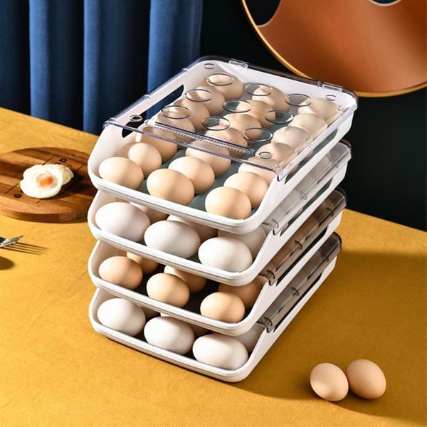 

storage bags 50% dropegg box household stackable plastic automatic rolling transparent drawer egg tray for home