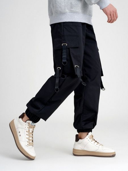 

men flap pocket side strap detail cargo pants y9ad#, Black