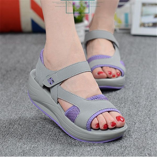 

summer ladies leisure muffin thick bottom rocking shoes wedge heel fish mouth breathable female sandals, Black