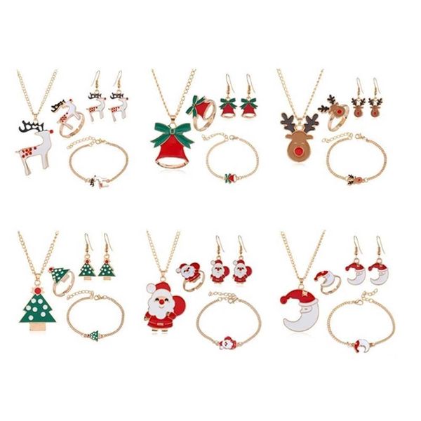 

christmas series xmas party themed gifts for kids girls dripper elk bell charm bracelet jewelry set earrings necklace bracelest sets christm, Red;brown