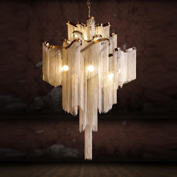 

pendant lamps modern luxury lights el hall castle stair chain fringed hanging light home dining room decoration